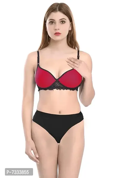 PIBU-Women's Cotton Bra Panty Set for Women Lingerie Set Sexy Honeymoon Undergarments (Color : Red)(Pack of 1)(Size :34) Model No : LPD Set-thumb0