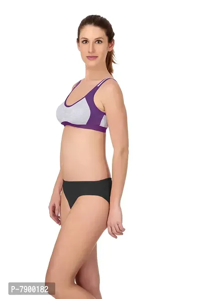 PIBU-Women's Cotton Gym Sports Bra Panty Set for Women Lingerie Set Sexy Honeymoon Undergarments (Color : Purple,Pink)(Pack of 2)(Size :32) Model No : SNY=B #CT-thumb3