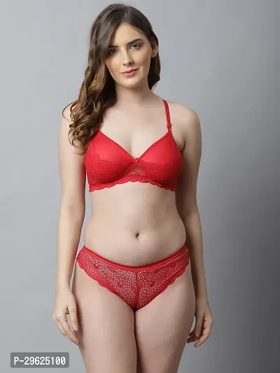 Women Cotton Bra Panty Set for Lingerie Set ( Pack of 1 ) ( Color : Red )-thumb0