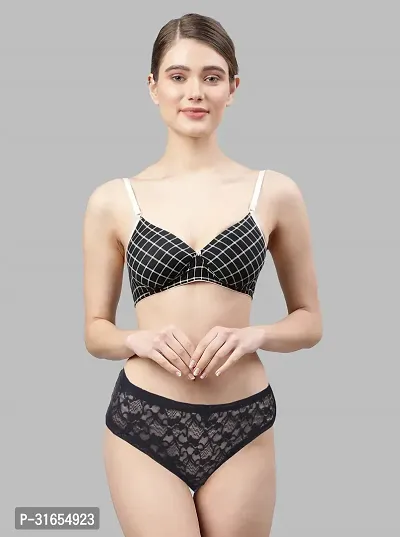 PIBU-Women Black Cotton Bra Panty Set|Lingerie Set|Honeymoon Night Dress Wedding|Valentine Beautiful Gift for Girl|Bra Panty Set for Women with Sexy|Bra Panty Set for Women