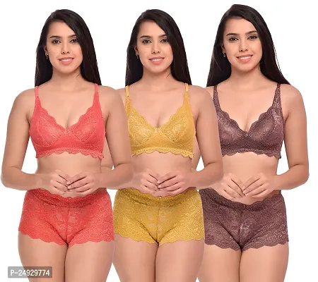 Stylish Cotton Bra And Panty Set For Women Pack Of 3