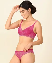PIBU-Women's Net Bra Panty Set for Women Lingerie Set Sexy Honeymoon Undergarments ( Color : Pink,Black,Red )( Pack of 3 )( Size :32) Model No : Net SSet-thumb2