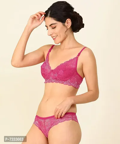 PIBU-Women's Net Bra Panty Set for Women Lingerie Set Sexy Honeymoon Undergarments ( Color : Pink,Black,Red )( Pack of 3 )( Size :32) Model No : Net SSet-thumb3