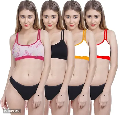Stylish Multicoloured  Bra  Panty Set For Women Pack Of 4-thumb0