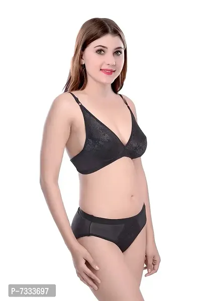 PIBU-Women's Cotton Bra Panty Set for Women Lingerie Set Sexy Honeymoon Undergarments ( Color : Black )( Pack of 1 )( Size :36) Model No : Safal et-thumb2