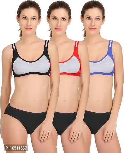 Stylish Multicoloured  Bra  Panty Set For Women Pack Of 3-thumb0