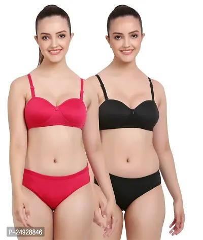 Stylish Cotton Bra And Panty Set For Women Pack Of 2