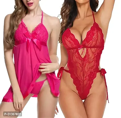 Babydoll Sexy Lingerie Set for Honeymoon Pack of 2-thumb0