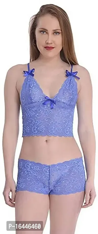 Stylish Blue Net Lace Baby Dolls For Women
