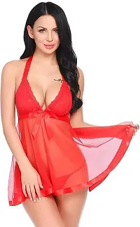 Stylish Red Net Lace Baby Dolls For Women-thumb1