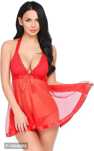 Stylish Red Net Lace Baby Dolls For Women-thumb2