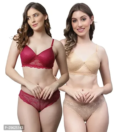 Women Cotton Bra Panty Set for Lingerie Set ( Pack of 2 ) ( Color : Maroon,Gold )-thumb0