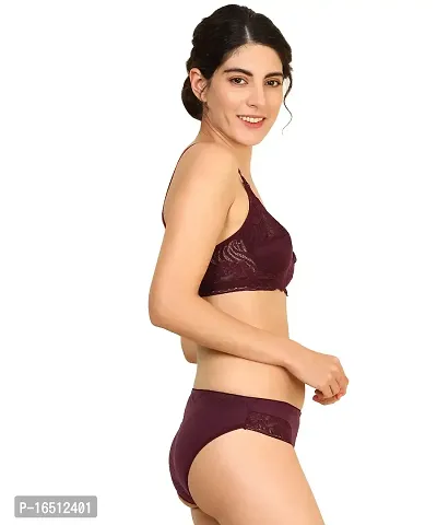 Stylish Maroon  Bra  Panty Set For Women-thumb2