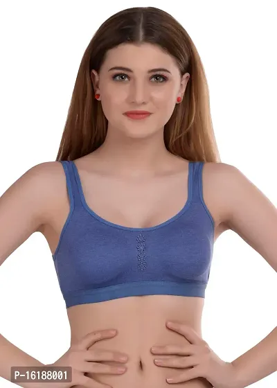 Stylish Blue Cotton Solid Bras For Women