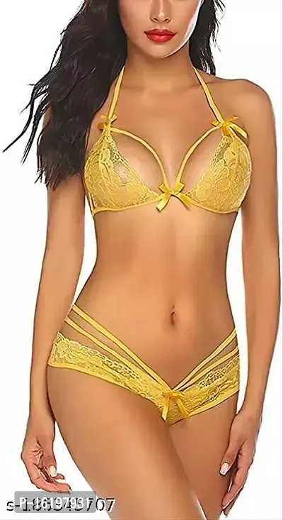 Elegant Yellow Net  Baby Dolls Set For Women