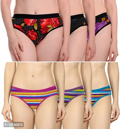 Stylish Multicoloured Cotton Blend Hipster Briefs For Women Pack Of 6-thumb0