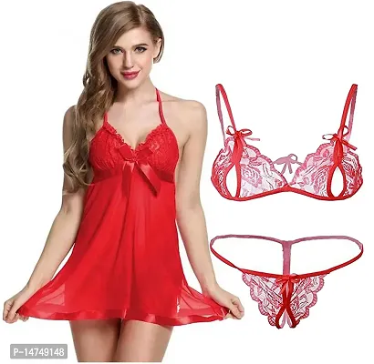 Stylish Red  Bra  Panty Set For Women
