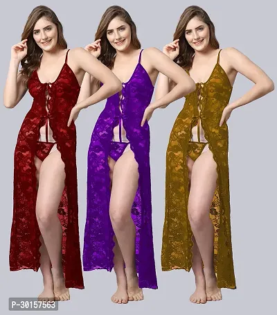 Stylish Multicoloured Net Bridal Baby Doll For Women Pack Of 3-thumb0