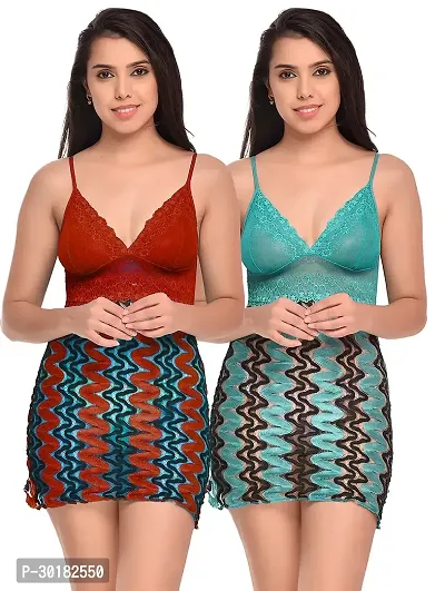 Stylish Multicoloured Net Bridal Baby Doll Nighty for Women Pack of 2-thumb0