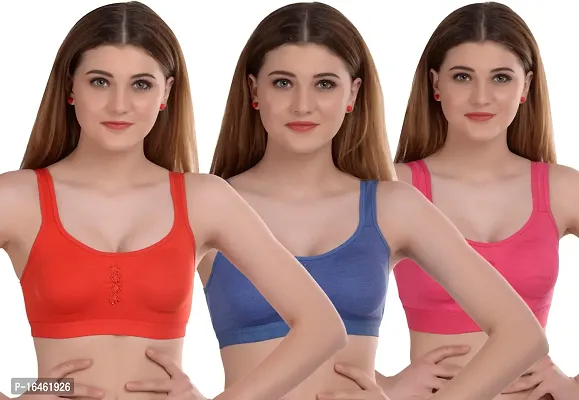 Stylish Multicoloured Cotton Solid Bras For Women Pack Of 3-thumb0