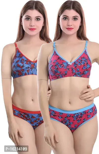 Stylish Multicoloured  Bra  Panty Set For Women Pack Of 2-thumb0