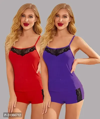 Women Red,Purple Designed Babydoll Sexy Lingerie Set Honeymoon Nighty Anniversary Night Dress-thumb0