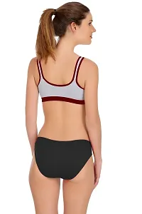 Stylish Maroon Cotton Self Pattern Bra And Panty Set For Women-thumb3