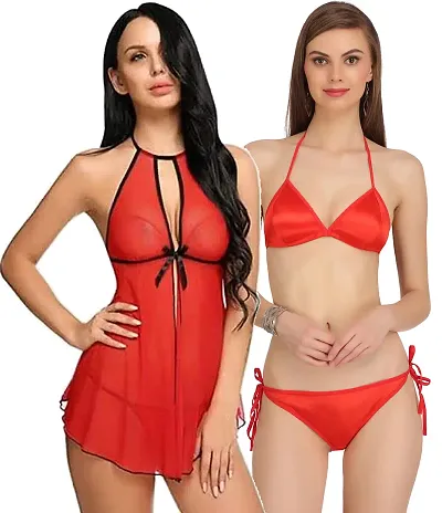 Stylish Red Net Lace Baby Dolls For Women