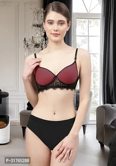 Stylish Women Maroon Cotton Bra Panty Set - Pack of 1