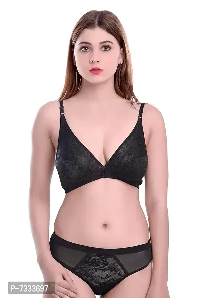 PIBU-Women's Cotton Bra Panty Set for Women Lingerie Set Sexy Honeymoon Undergarments ( Color : Black )( Pack of 1 )( Size :36) Model No : Safal et-thumb5