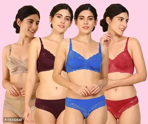 Stylish Multicoloured  Bra  Panty Set For Women Pack Of 4