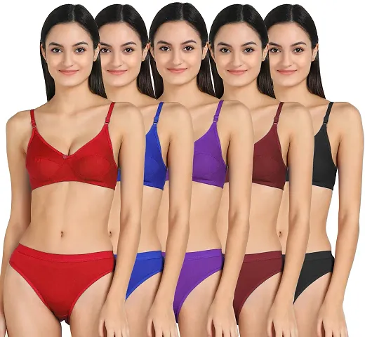 Stylish Fancy Designer Bra And Panty Set For Women Pack Of 5