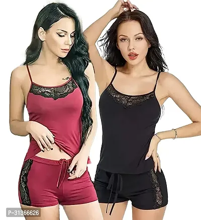 Women Maroon,Black Designed Babydoll Sexy Lingerie Set Honeymoon Nighty Anniversary Night Dress-thumb0