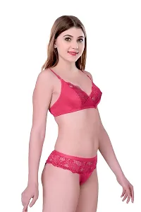 Fashion Comfortz Women&rsquo;S Girls Lace Lycra Spandex (4Way) Bikini Set for Women|Womens Girls Ladies Undergarments|Bra Panty Set for Women with Sexy Pink-thumb1