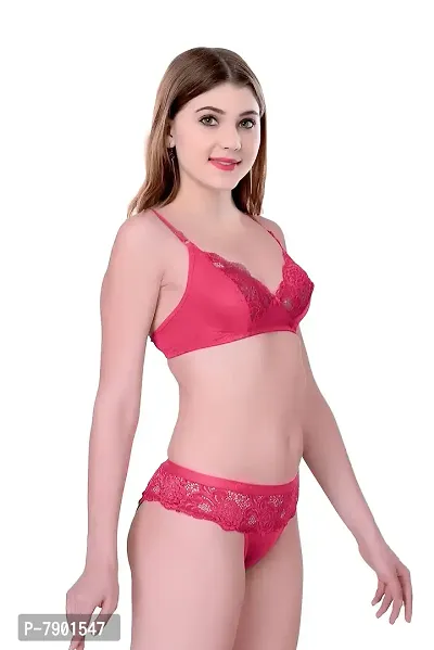 Fashion Comfortz Women&rsquo;S Girls Lace Lycra Spandex (4Way) Bikini Set for Women|Womens Girls Ladies Undergarments|Bra Panty Set for Women with Sexy Pink-thumb2