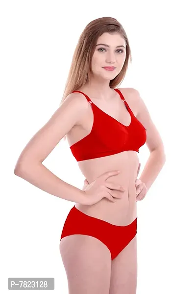 PIBU-Women's Cotton Bra Panty Set for Women Lingerie Set Sexy Honeymoon Undergarments (Color : Red)(Pack of 1) Model No : SK01-thumb3