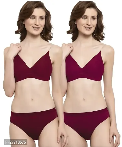 Women Cotton Bra Panty Set for Lingerie Set Pack of 2  Color : Maroon,Pink-thumb0