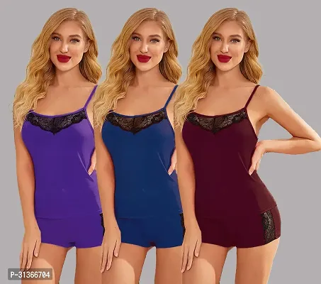 Women Purple,Blue,Maroon Designed Babydoll Sexy Lingerie Set Honeymoon Nighty Anniversary Night Dress