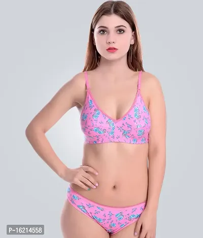 Stylish Pink  Bra  Panty Set For Women-thumb0