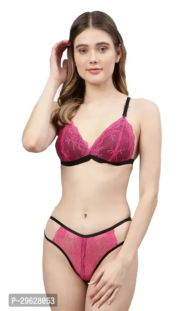 Women Net Bra Panty Set for Lingerie Set ( Pack of 1 ) ( Color : Pink )-thumb0