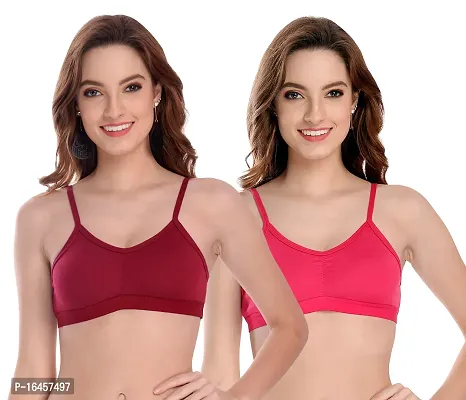 Stylish Maroon,Pink Cotton Solid Bras For Women Pack Of 2-thumb0