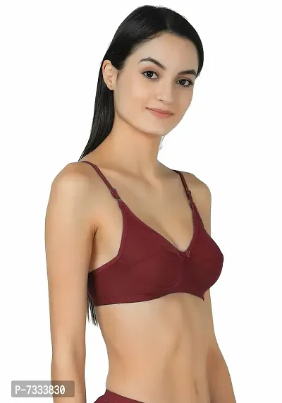 Women T-Shirt Cotton Non Padded Non-Wired Bra (Pack of 1) (Maroon)-thumb2