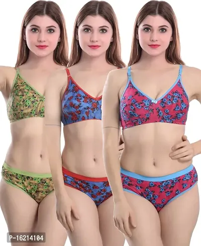 Stylish Multicoloured  Bra  Panty Set For Women Pack Of 3-thumb0