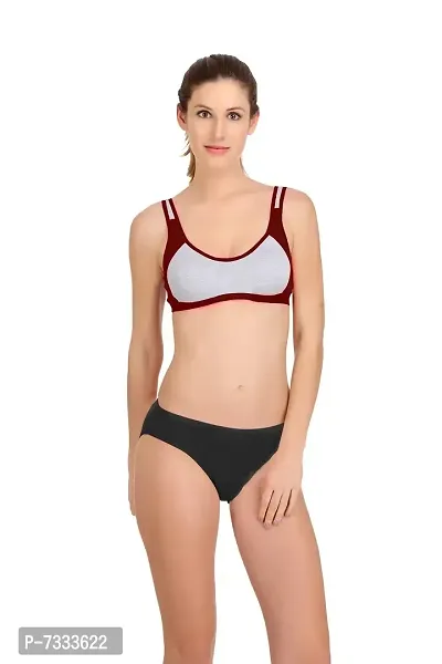 PIBU-Women's Cotton Gym Sports Bra Panty Set for Women Lingerie Set Sexy Honeymoon Undergarments ( Color : Maroon )( Pack of 1 )( Size :30) Model No : SNY=B-thumb0