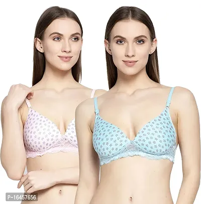 Stylish Pink,Blue Cotton Solid Bras For Women Pack Of 2