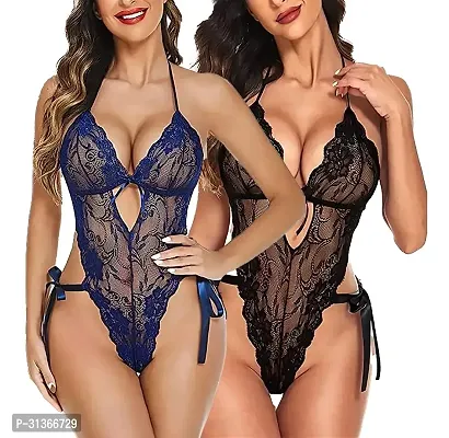 Women Blue,Black Designed Babydoll Sexy Lingerie Set Honeymoon Nighty Anniversary Night Dress