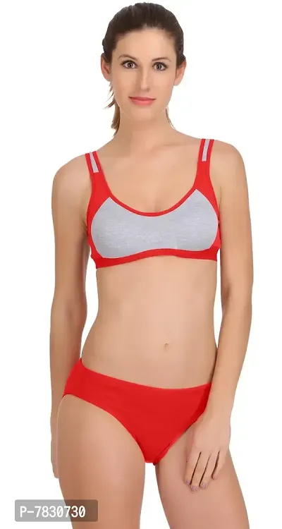PIBU-Women's Cotton Sports Bra Panty Set for Women Lingerie Set Sexy Honeymoon Undergarments (Color : Red)(Pack of 1) Model No : SK03-thumb0