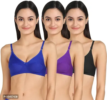 Stylish Blue,Purple,Black Cotton Solid Bras For Women Pack Of 3-thumb0