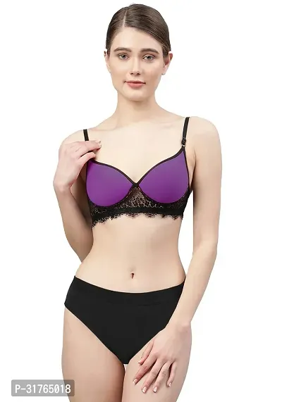 Stylish Women Purple Cotton Bra Panty Set - Pack of 1