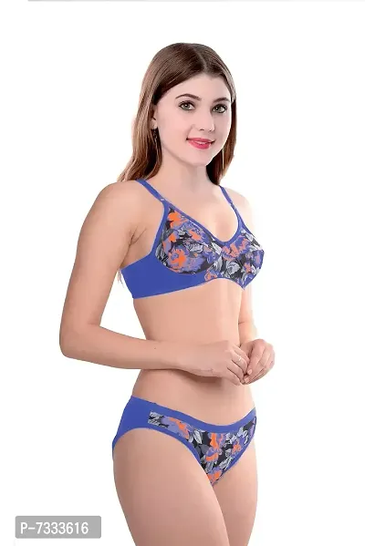 PIBU-Women's Cotton Bra Panty Set for Women Lingerie Set Sexy Honeymoon Undergarments ( Color : Blue )( Pack of 1 )( Size :34) Model No : Sunflower SSet-thumb2